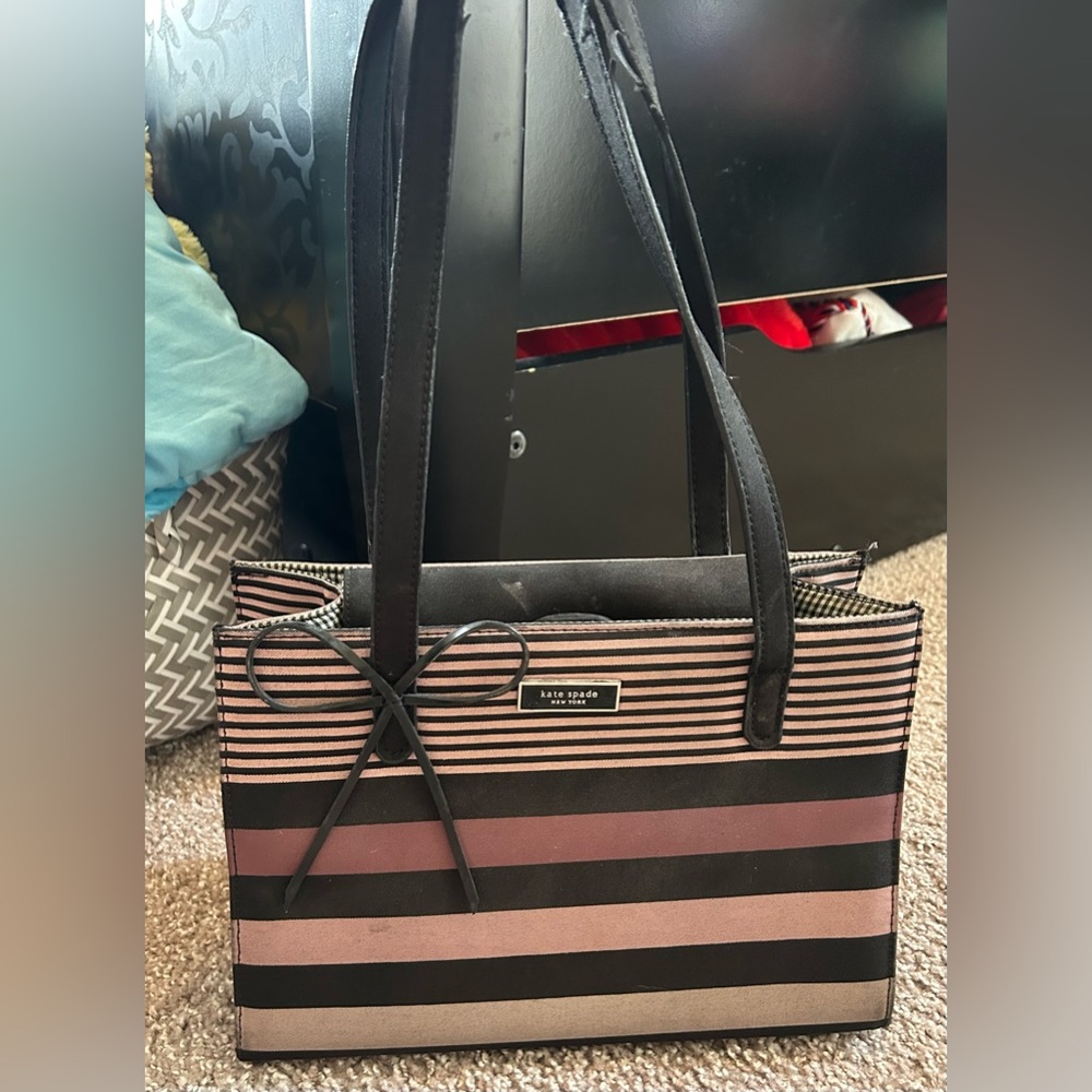 Kate Spade Black & Purple Striped Fabric Purse